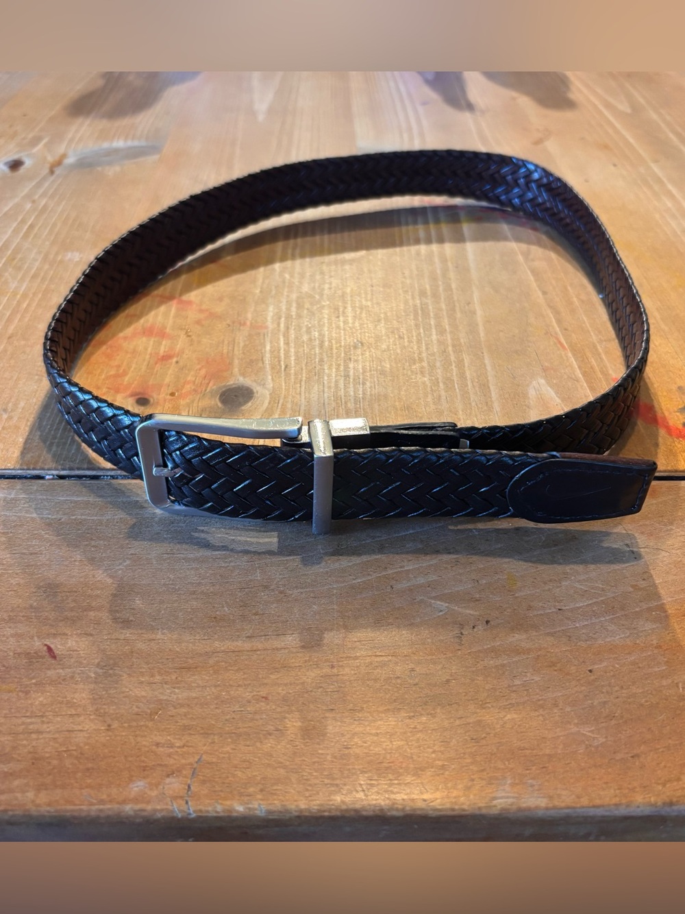 Nike mens reverseible braided leather golf belt black brown silver buckle 36/M